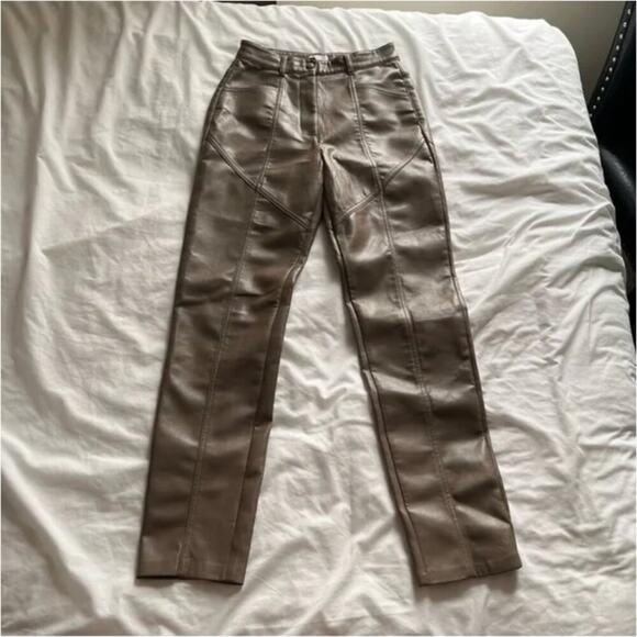 Aritzia Wilfred Rebel Taupe Faux Leather High Rise Pants - Picture 2 of 7